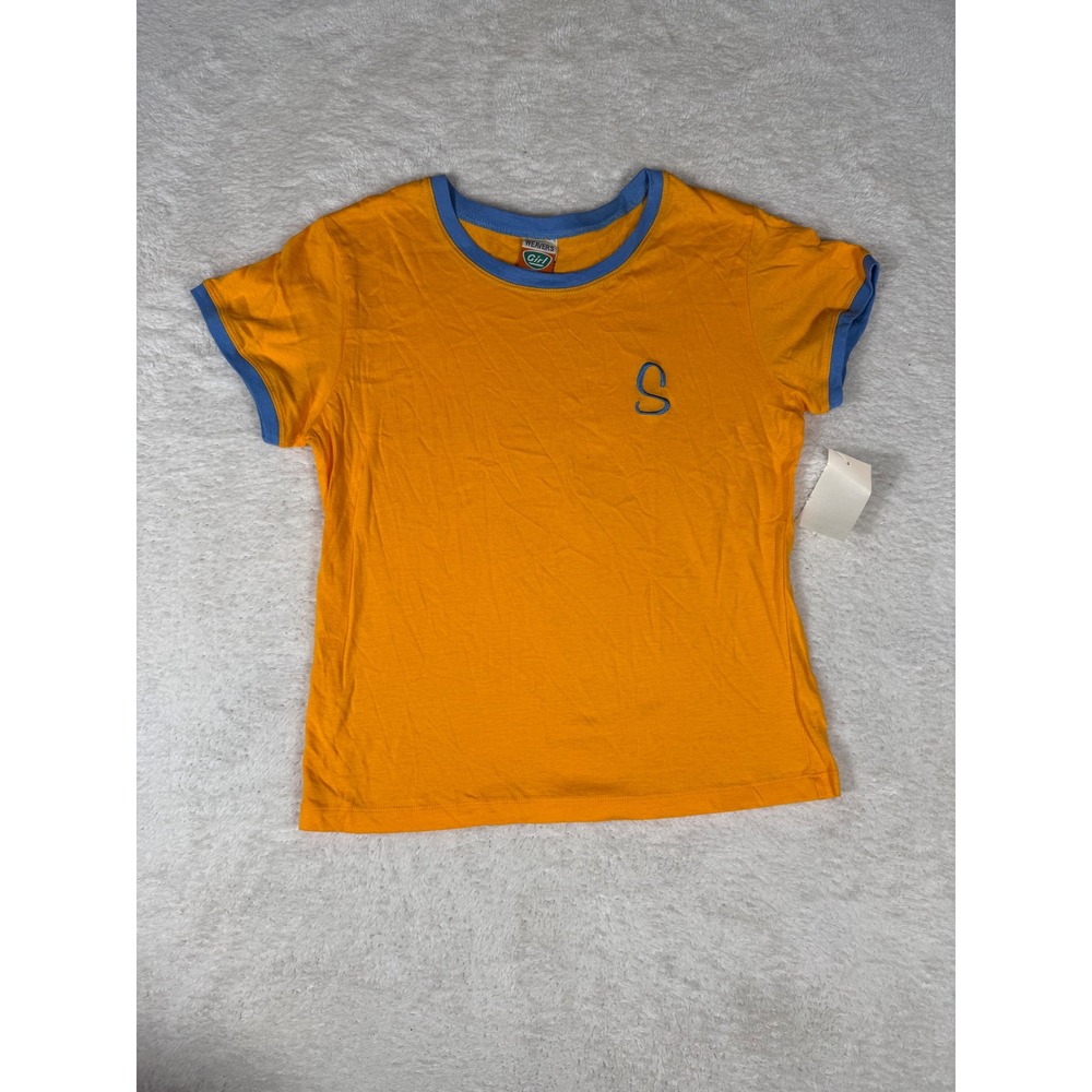 Weavers Girl Ringer Tee Women L Orange New Embroidered Initial S Retro Y2K